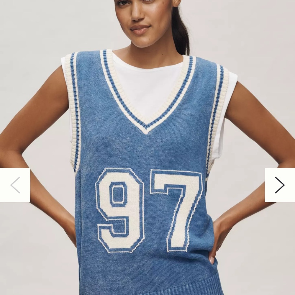 Pilcro Anthropologie Sporty Sleeveless Twofer Sweater Vest Blue Medium NWT - Picture 2 of 13